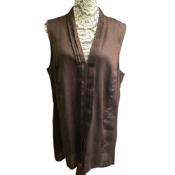 Chico’s sleeveless v-neckline 100% linen brown size 3 - Picture 1 of 6